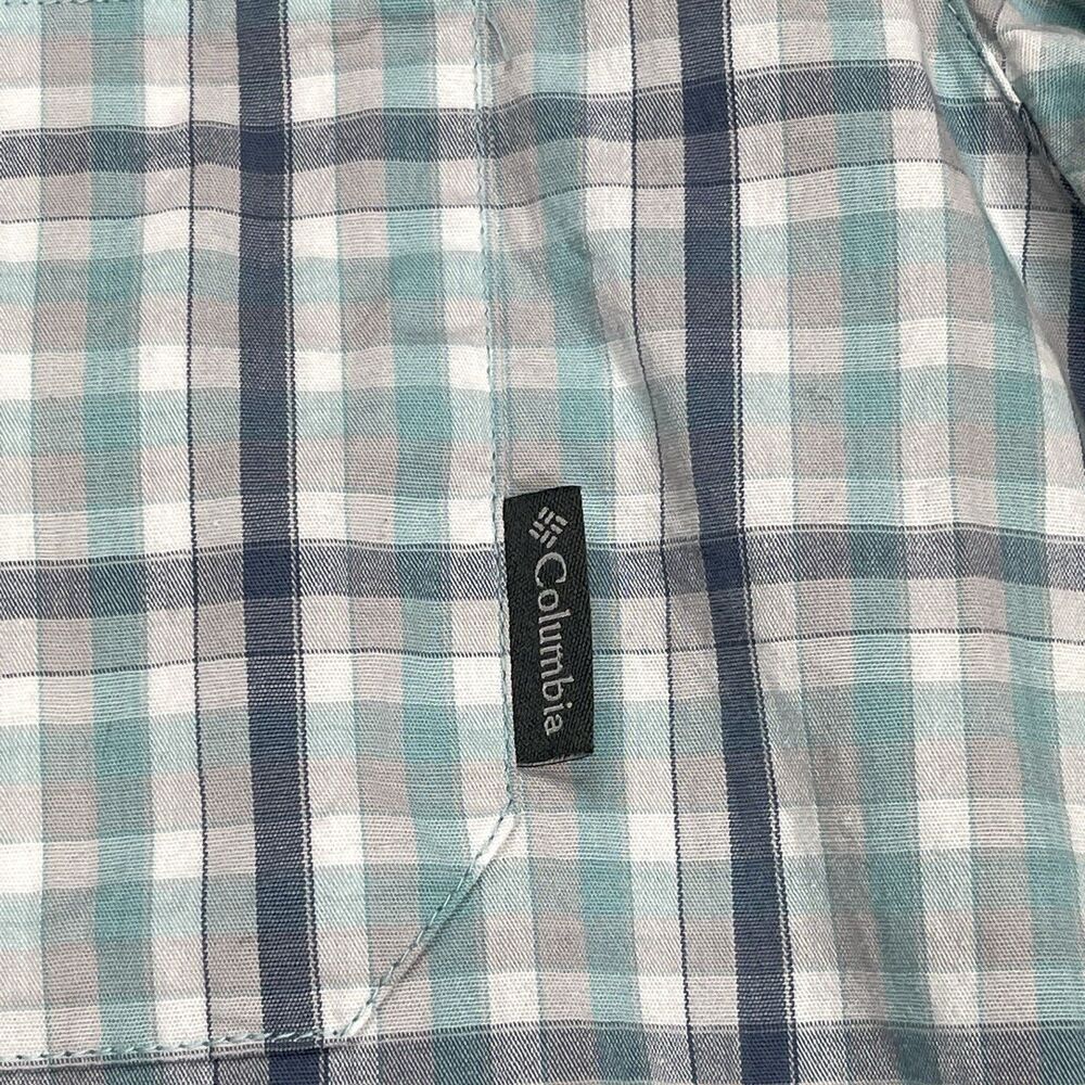 Columbia Shirt Mens Size Large Short Sleeve Button Front Blue Green Plaid - Picture 5 of 8